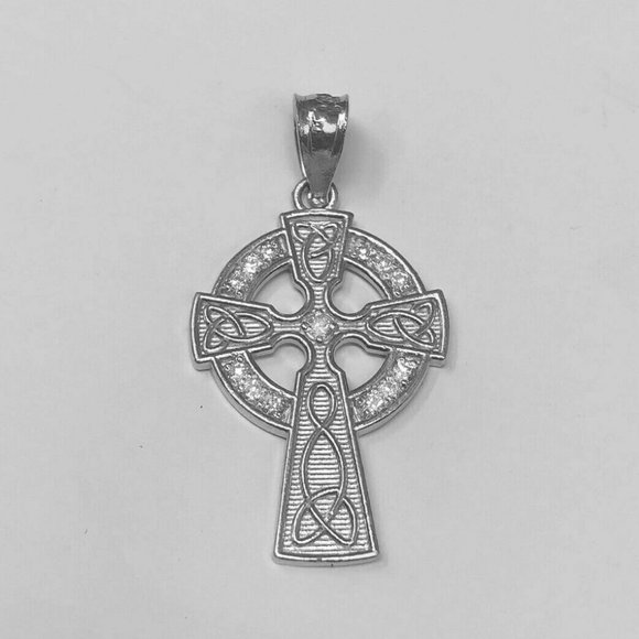 14k White Gold Trinity Knot Celtic Cross Pendant